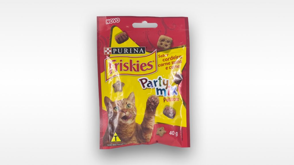 Petisco Party Mix – Friskies para gato enviado no BOX.Petiko