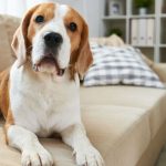 Cachorro da raça Beagle deitado em um sofá