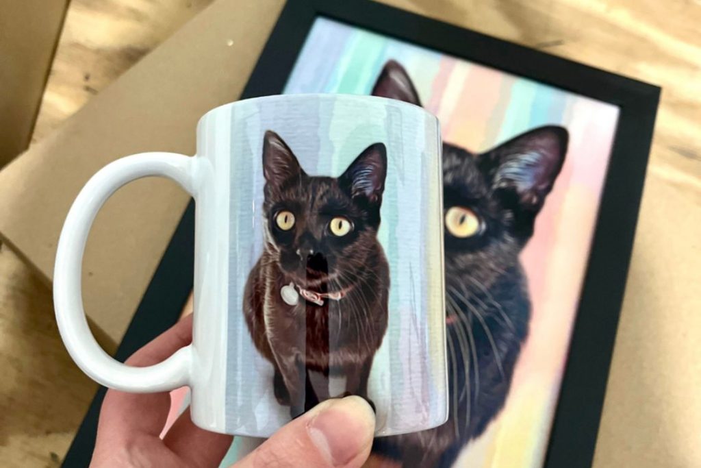 Caneca personalizada com gato preto da Cusca Criativa