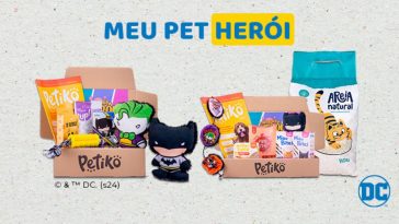 Edição "Meu Pet Herói" do BOX.Petiko para cães e gatos com produtos oficiais da DC Comics